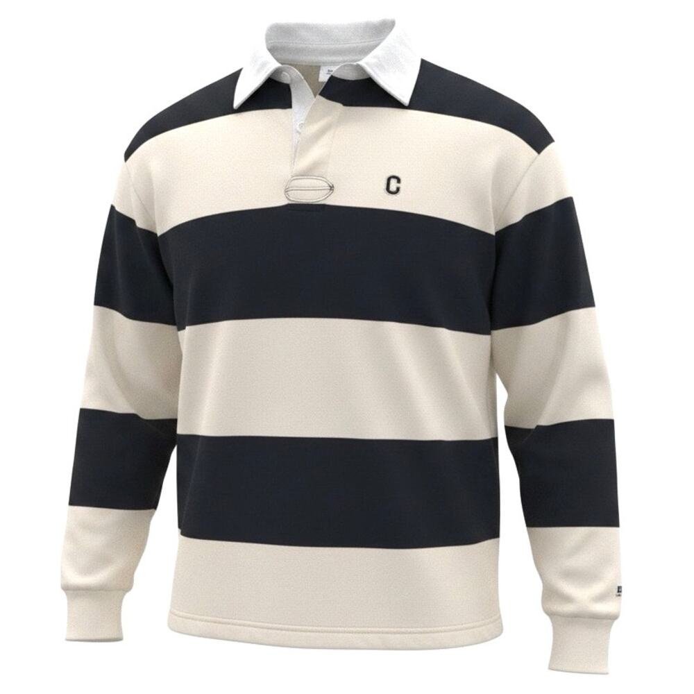 VTG 90s Covernat Striped Rugby Shirt Mens XL Navy Cream Block Preppy Streetwear